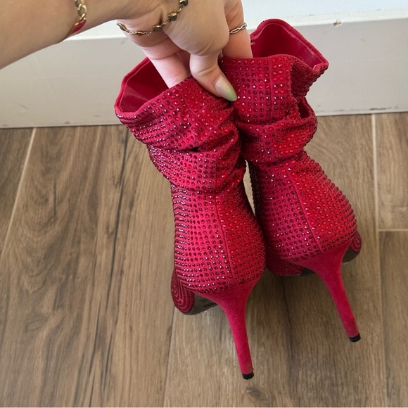 NINE WEST Dazzle Red Rhinestone Stilletto High Heel Slipper Booties - Picture 5 of 8